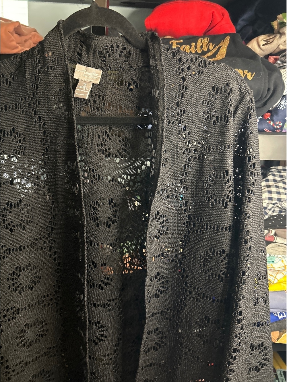 Chico's Traveler Collection Black Crochet Open Cardigan Size 3